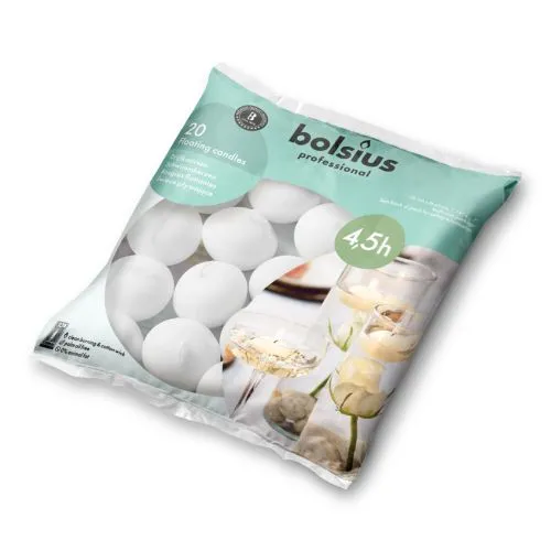 Bolsius Drijfkaarsen | 4.5 uur | Kleur: Wit | Zak 20 st